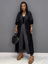 Black  Arty  Floaty Rock Chic Street Swag Long Duster Sheer Lace Jacket  12 14