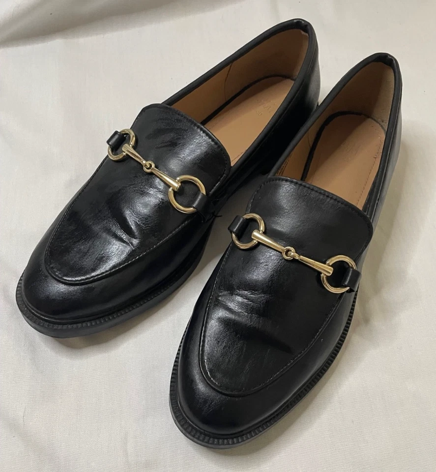 H & M туфли черные мокасины серебро Horsebit скольжения на низком каблуке женщин США 8,5 - Изображение 3 из 4