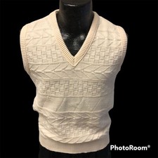 Vtg 70 80's Campus Men's MOD Beige Ivory V-NECK Pullover SWEATER Vest USA M