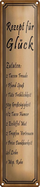 Blechschild Spruch 10X46Cm Rezept FüR GlüCk 2 Tassen Freude Dekoration-image