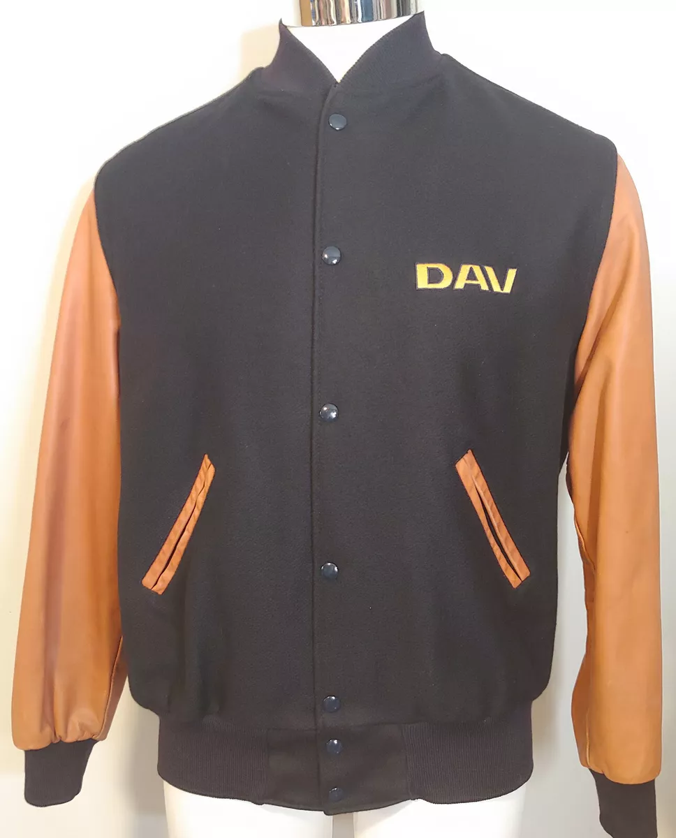 Vintage Holloway DAV Wool Leather Varsity Letterman Jacket M Black Brown