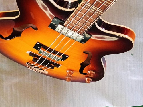 Top 4-string Bass Sunburst Thin Semi-hollow Right-Hand Mahogany Electric Guitar - Picture 6 of 11