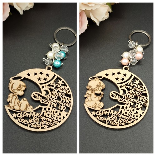 US 12pcs Angel in The Moon Wood Keychain for Baby Shower Gifts for Party Guests - Picture 1 of 14