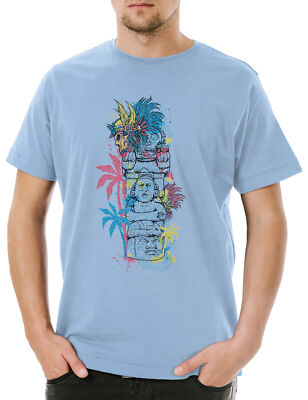 Tiki IV Herren T-Shirt Statue Osterinseln Tiki-Figur Hawaii Kopf Köpfe Head
