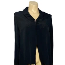 Karavan Jacket LARGE Navy Blue 1 Button Crinkle Texture Sheer Cuff Topper