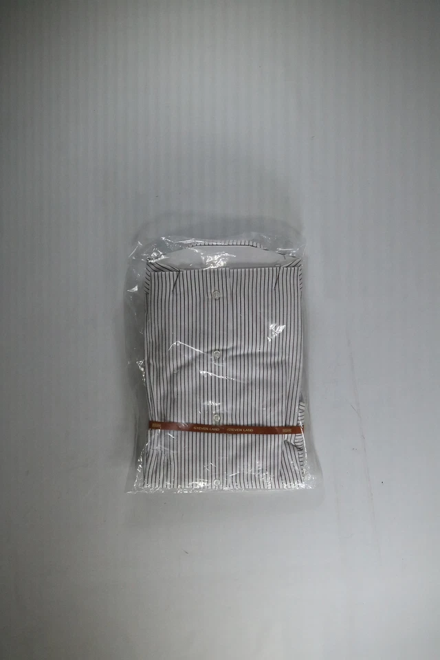 Camisa para hombre Steven Land blanca a rayas con botones talla 15,5 Foto 2 de 4