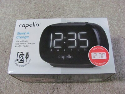 Brand New Capello Sleep & Charge Alarm Clock USB Phone Charger AM/FM Radio CR22