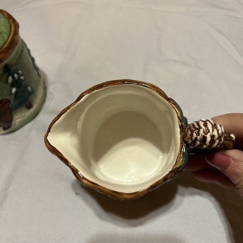 Retro Bico China Cream,Sugar Woodlands  Bears & Moose in the Forest Green Brown - Picture 3 of 9