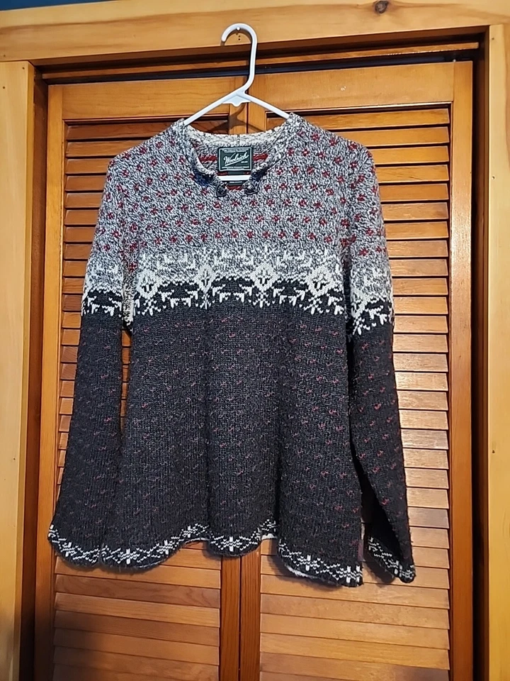 Woolrich Womens XL Lambswool V Neck Sweater Gray Fair Isle Knit Winter Warm - Image 2 of 4