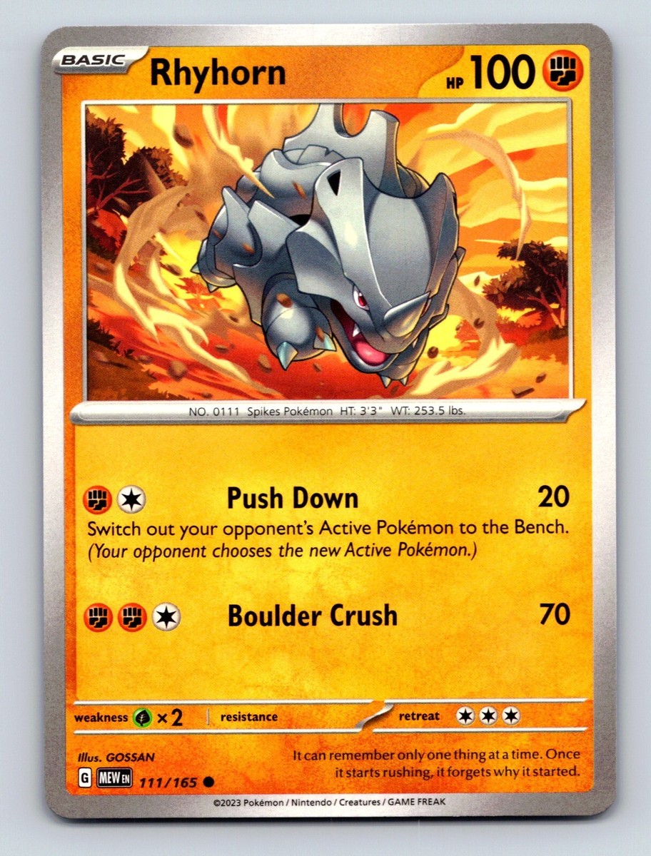 Rhyhorn HP 100 Push Down Attack Boulder Crush Rarity Orange