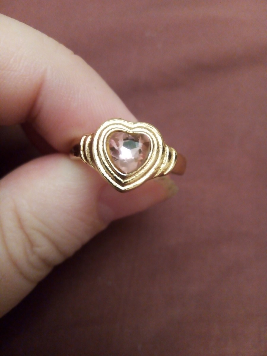 Pink plastic heart shaped 2ct And Set Into gold plated Ring Size