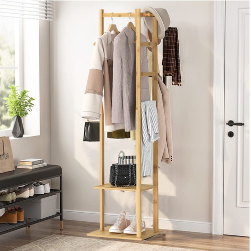 Clothing Rack Garment Shelves Small Space with Hanger Hooks Bedroom Floor Stand - Picture 3 of 12