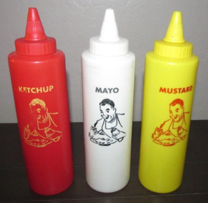 Mustard Mayo Ketchup {LOT of 3} Plastic Squeeze Condiment Bottles Retro Vintage
