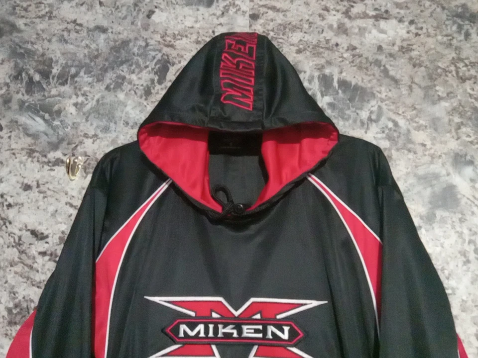 Sudadera/sudadera con capucha negra y roja vintage Miken para hombre talla S, softbol béisbol Foto 2 de 4