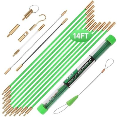 #ad 14FT Fiberglass Running Electrical Wire Cable Glow Rods Wire Pulling Fish Rod... $18.50
