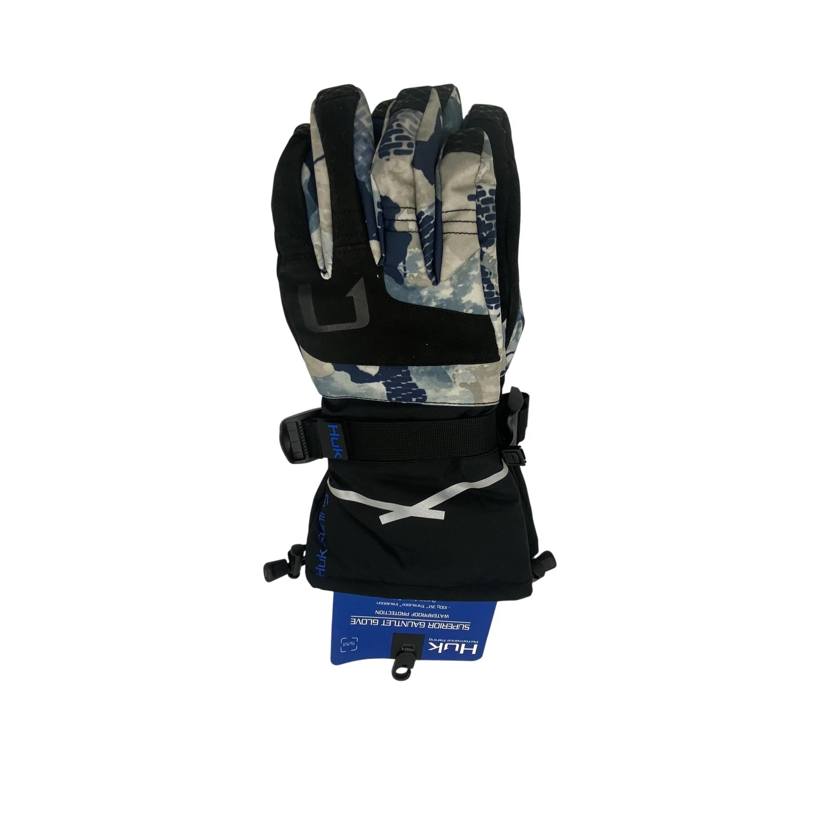 Huk Superior Gauntlet Gloves Mens Medium Blue Camo Fishing Waterproof Insulated