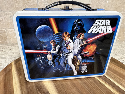 Star Wars geprägte Metall Brotdose, 2008 Blechdose Luke Leia Han Chewy Vader R2D2 C