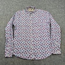 Pretty Green Shirt Mens Medium White Paisley Print Liberty Mod Casual Gallagher