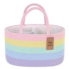 19L Baby Diaper Caddy Organizer, 16.8"x9.8"x9" Cotton Rope Diaper Basket, Cha...
