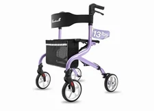 PlanetWalk Super Lightweight Rollator Walker w/Seat Blue, 300lb 8” Wheel