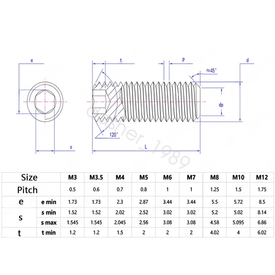 M3-M12 316 Stainless Steel Hex Socket Set Screws Flat Point Grub Screws DIN913 - image 3 of 4