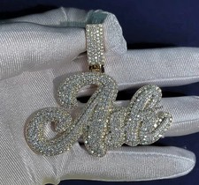 3 Ct Round Cut Real Moissanite Custom Name Pendant 14K Yellow Gold Plated Silver