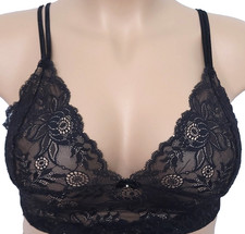 Vintage Victoria's Secret Bralette Bra Sz L Gold Label Black Lace Pearls Flower