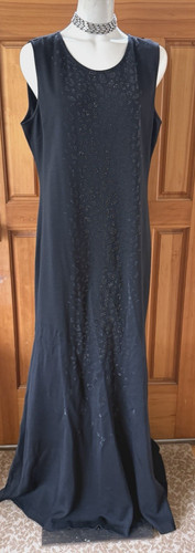 SUBTLE ELEGANCE! St. John Evening Gown 16 (14) Black Caviar Knit Leopard Beading
