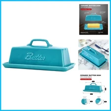 Charming Teal Ceramic Butter Dish with Lid - Dishwasher Safe & Elegant Design
