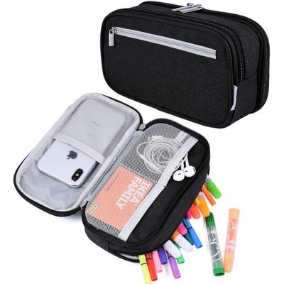 Large Capacity Pencil Case with 3 Compartments Organizer Pouch for Pens Markers