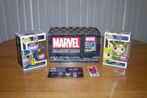 EXCLUSIVE MARVEL COLLECTOR CORPS FUNKO POP! LOKI 508 & THANOS 509 FIGURES NIB