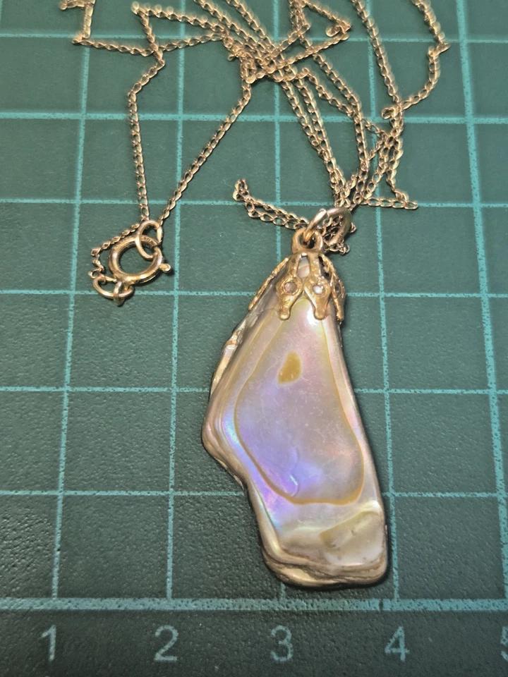 Vintage Stamped RL 1/20 14k GF Abalone Shell Rectangular Shape Pendant Necklace — 第 4/4 张图片