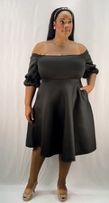 Plus Size 1X-3X Women Off Shoulder Pink Formal Dress Puff Sleeve A-Line Wedding