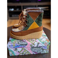 NIB Jeffrey Campbell Milono Platform Boots Suede Sherpa Wedge Tan Combo Womens 9