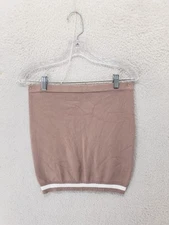 Superdown Tube Top Womens Medium Brown Knit Strapless Pullover Retro Stripe Trim