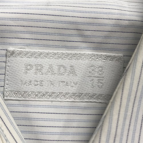 Camisa DE COLECCIÓN Prada Para Hombres 15 33 Blanco Azul Vestido a Rayas Italia Barrell Diseñador - Imagen 5 de 13