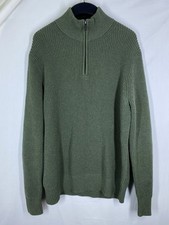 J.Crew Sweater Mens Large Green Waffle Chunky 1/4 Zip Mock Neck Heavy Pullover