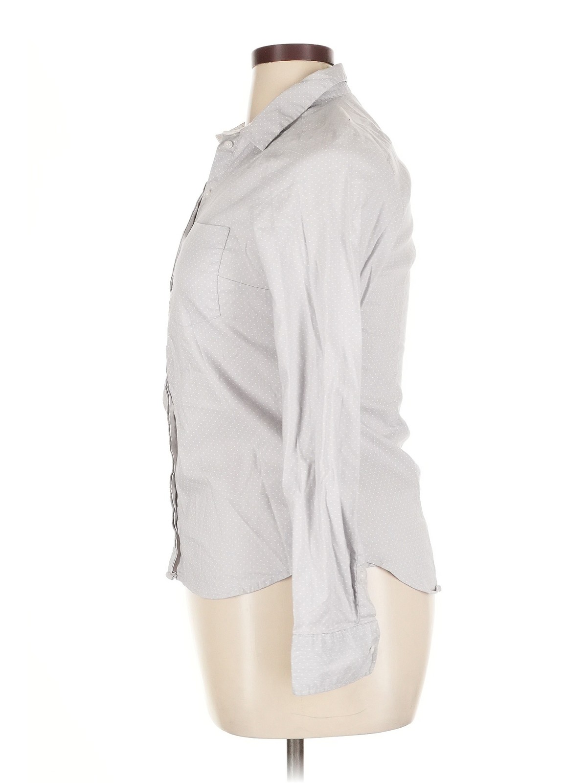 H&M Women Gray Long Sleeve Button-Down Shirt 14 thumbnail 4