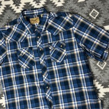 Wrangler Retro Blue Plaid Pearl Snap Western Shirt Mens XXL Sawtooth Pockets