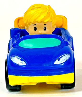 Fisher-Price Little People Wheelies Blue Race Car Sport Coupe Blonde Boy 2015
