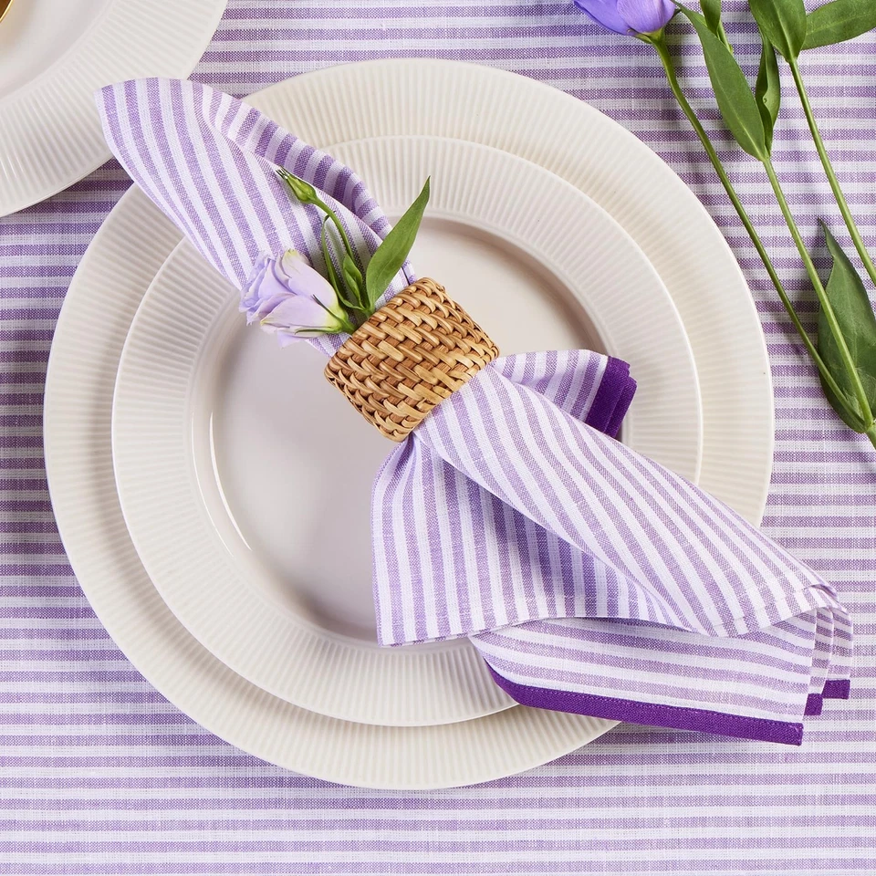 Juego de servilletas de cena de lino a rayas de 4-100 % lino puro lavanda servilletas de tela 2... Foto 2 de 4