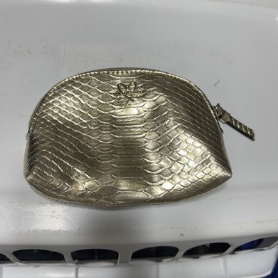 Gold Snakeskin-Embossed Textured Makeup Bag VS Pouch Zip Closure Cosmetic Bag