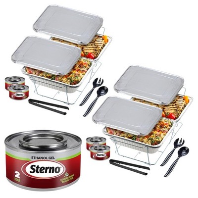 Chafing Dish Buffet Party Catering Set, 4 Ethanol Fuel Cans, 2 Wire Racks, 4 ...