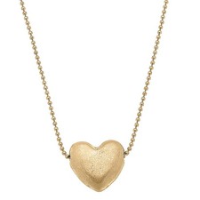 Margo Puffy Heart Necklace in Worn Gold | Bead Chain Style Pendant Fashion Jewel