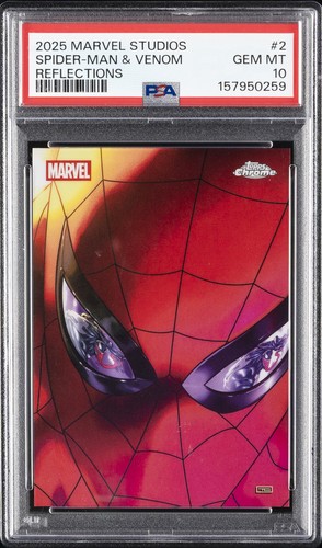 2025 TOPPS MARVEL STUDIOS CHROME MARVEL REFLECTIONS #2 SPIDER-MAN & VENOM PSA 10