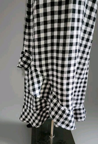 Lord And Taylor LAGENLOOK Linen Ruffle Hem Shift Dress Black White Gingham Small - Picture 3 of 4