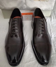 NIB Santoni Issac Lace Up Shoes Calf Patina Leather Brown US 9 UK 8 $1500
