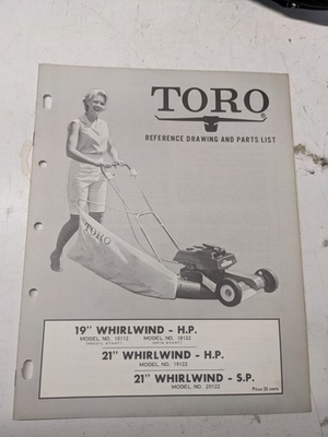 #ad #ad TORO PARTS LIST REFERENCE DRAWING 19 21” WHIRLWIND HP SP 18112 18122 19122 20122 $11.25
