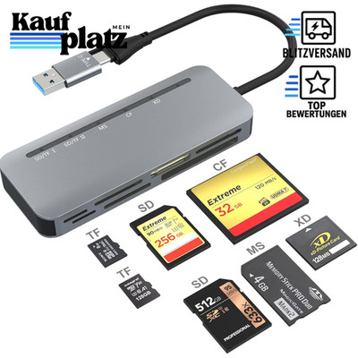 SD Kartenleser USB 3.0 & USB C 7-in-2 Hochgeschwindigkeits Adapter