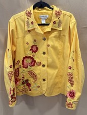 Coldwater Creek Mustard jean jacket floral em...